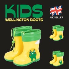 GIRLS BOYS FROG RAIN KIDS INFANTS WELLIES WELLINGTONS BOOTS TOE TOP Size 9.5-10