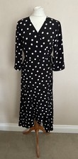 FAB Wallis Black White Polka Dot Spot Midi Wrap Dress Size 12 BNWT Waterfall Hem