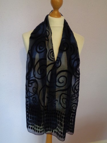 Scarf long blue devore - scarf,