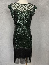 Green sequin fringe flapper - green,