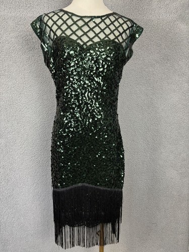 Green sequin fringe flapper - green,