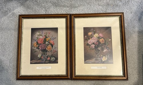 Two vintage framed floral art