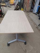 FOLDING OFFICE TABLE OAK EFFECT ON LOCKING WHEELS 1600Wx800Dx720Hmm