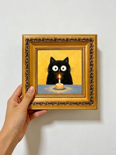 Hand painted black cat - black,