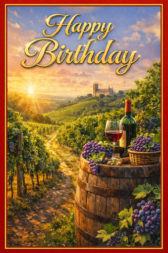 Sunset vineyard birthday card - sunset,
