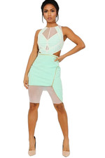 THREE FLOOR FASHION ? ASYMMETRIC ZIP WAIST GREEN MINI DRESS ? SIZE 6 # box*