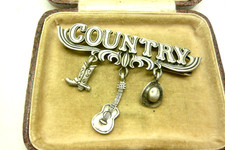 VINTAGE JJ JONETTE PEWTER COUNTRY MUSIC CHARM BROOCH PIN SIGNED