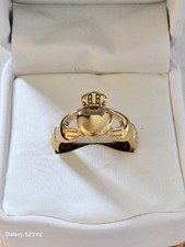 New !!.  Thick Titanium Gold Claddagh Ring.   Size T