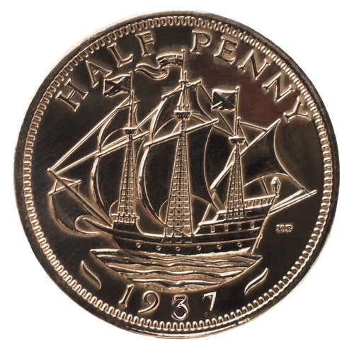 Polished halfpenny coin - halfpenny,