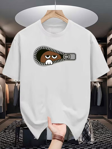 Mens bear print shirt zipper - bear, t-shirt