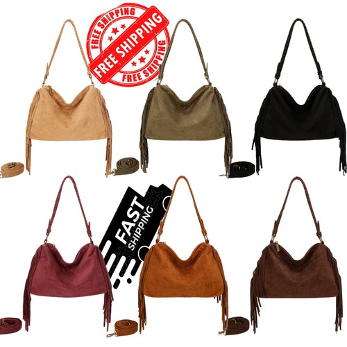 Ladies fringe suede hobo bag - ladies,