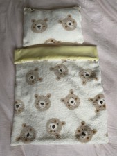 Dolls Quilt Bedding & Pillow Cot/Pram Set Cute Teddy Bear Print Fleece