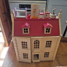  Wooden Dolls House Childrens Imaginative Play PinToy robust natural no plastic 