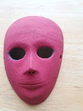 Vintage Crimson Red Metal Mask Wall Hanging Gothic Scifi Ornament