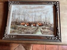 Ornate Wooden Carved Picture Frame Artist Signature Unrecognisable Oil Canvas