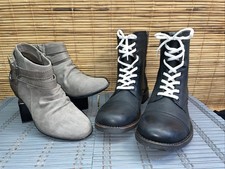 Steve Madden Troopa Leather Combat Boots 7.5 & Axiom Gray Faux Ankle Boots 5.5