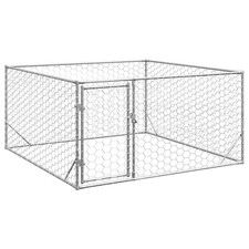 WALPLUS Outdoor Dog Kennel with Door 2x2x1 m Galvanised Steel Enclosure