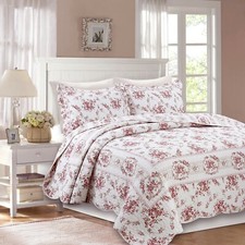 Shabby Chic Vintage Rose 100% Cotton Quilt Set, Bedspread, Coverlet