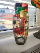 Vintage Art Deco Hand Painted Stained Glass Vase