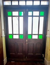 French Double Doors (Pair) Stained Glass - Interior/Exterior - Hardwood - Used