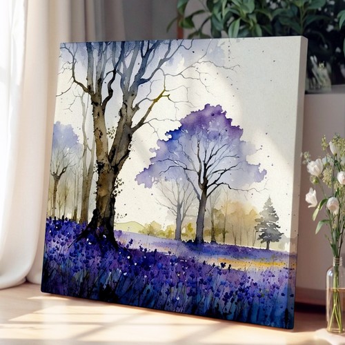 Bluebell field canvas wall art - field,
