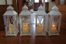 Dunelm Single Wooden Lantern White LED Candle Upcycle for Upcycling Broken Glass