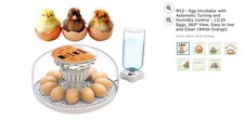 M12 - Egg Incubator with Auto Turning, Humidity Control - 12/24 Eggs, 360° View,