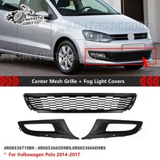 For VW Polo 2009-14 Textured Front Lower Bumper Center Grille + Fog Light Covers