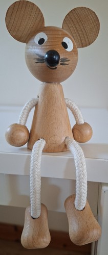 Vintage wooden toy mouse - wooden,