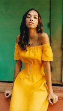 Maje buttercup yellow off shoulder bardot fit flare summer midi dress 10