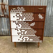 Mid century Avalon Yatton beehive chest of drawers with Formica honeycomb design