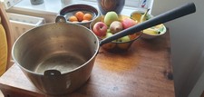 VINTAGE ANTIQUE BRASS JAM PRESERVE MAKING PAN with long side handle