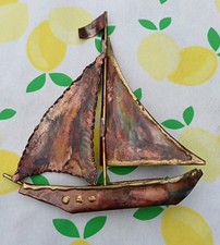 Vintage Wall Hanging Nautical Bronze Copper Sail Boat Sculpture small