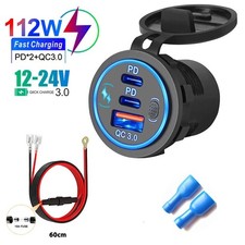 12V 24V Dual QC 3.0 USB PD Type-C Fast Car Charger Socket Adapter Power Outlet
