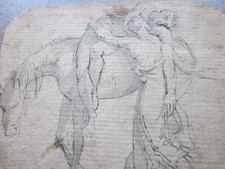 Antique Miniature Old Master Drawing Man on Horse c.1800
