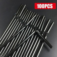 Plastic Flexible Straws Bendy Black Colour Recyclable Drinking Cocktail 100 Pack