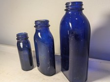 Three Vintage Blue Glass