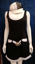 Ladies Black & White 60s 1960s Style Costume Fancy Mini Dress & Hat Size M 10/12