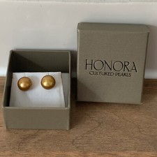 Honora Cultured Pearl Earrings Bronze Yellow Gold Tone Sterling Silver Stud Post