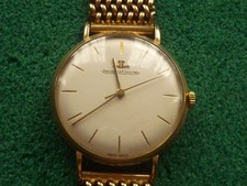 Mens Jaeger LeCoultre 9ct gold watch & strap fully hallmarked skeleton movement