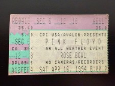 Vintage Pink Floyd Concert Ticket Stub Rose Bowl Pasadena April 16, 1994
