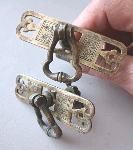 Pair vintage brass cupboard - pair,