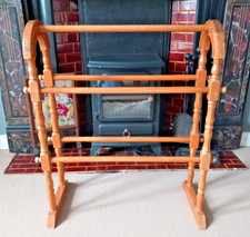 Vintage Towel Rail Wooden Free Standing Slim Stand Rack Pine