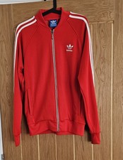 Adidas Red 3 Stripe Zip-Up Jacket Size Medium Varsity Style Jacket Used