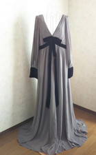 ZARA Grey CHIFFON MAXI DRESS with BLACK VELVET TRIM Size M WORN ONCE Regency