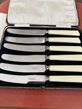 Vintage 1930s Unused Cased Leppington Cutlers Butter Knives Bone