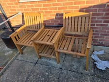 Wooden 2-Seater Garden Patio Set with Love Seat and Table