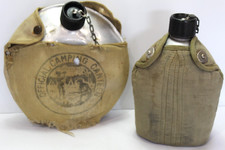 Vtg Military Aluminum Belt Canteen Eyelet Khaki Cover WW2 Korean Era Japan Scout