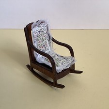 Vintage Hand Made 1:12 Scale Dolls House Rocking Chair with Cushions