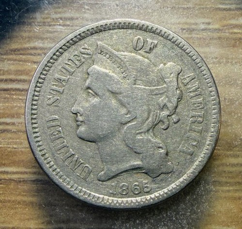 1865 three cent piece actual - 1865,